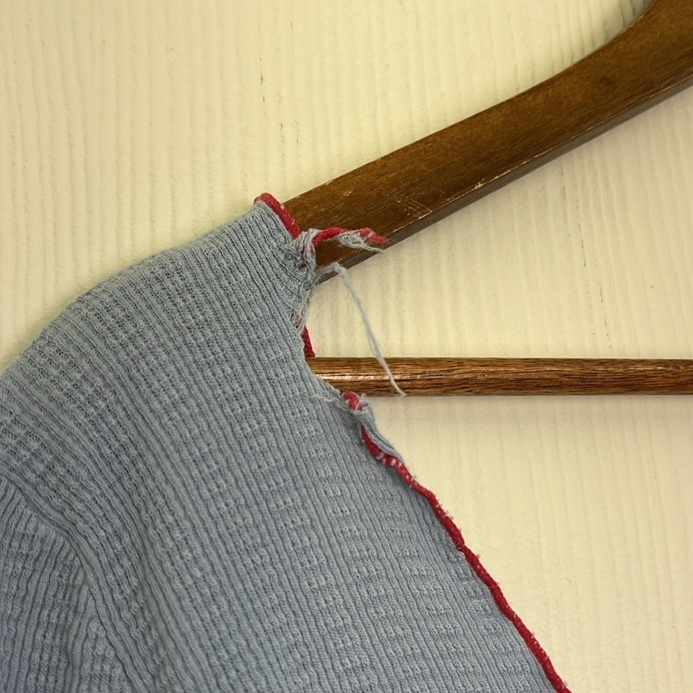 Free People - Nikita Baby Blue Red Trim Ribbed Long Sleeve Bodysuit Size Large - Picture 12 of 12